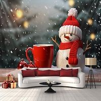 Christmas Snowman Hotdrink Hanging Tapestry Wall Art Xmas Large Tapestry Mural Decor Photograph Backdrop Blanket Curtain Home Bedroom Living Room Decoration miniinthebox - thumbnail