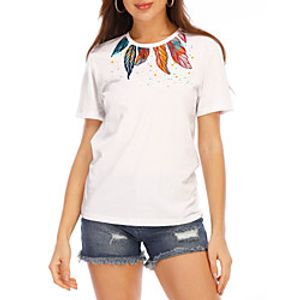 Women's T shirt Graphic Prints Round Neck Tops 100% Cotton White miniinthebox