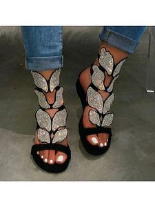 Flat Butterfly Rhinestone Sandals