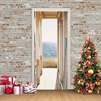 3D Exterior Scenery Door Sticker Nature Landscape Self-Adhesive PVC Bedroom Decor Wallpaper Design Wall Decal Ocean View Creative 3D 3D Door Sticker Home Personalized Decoration Wall Sticker Self Adhe miniinthebox - thumbnail