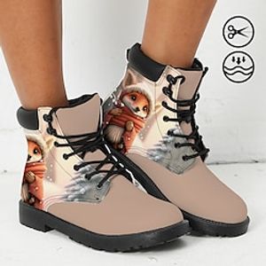 Women's Boots Print Shoes Combat Boots Animal Print Party Outdoor Daily Animal Patterned 3D Booties Ankle Boots Winter Flat Heel Round Toe Closed Toe Fashion Casual Faux Leather Lace-up Almond Lightinthebox