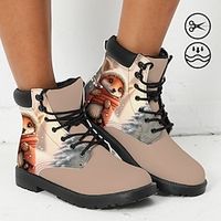 Women's Boots Print Shoes Combat Boots Animal Print Party Outdoor Daily Animal Patterned 3D Booties Ankle Boots Flat Heel Round Toe Closed Toe Fashion Casual Faux Leather Lace-up Almond miniinthebox