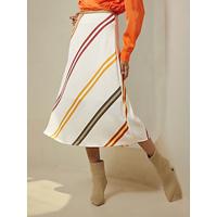 Satin Multi Color Stripe Casual Daily Midi Skirt