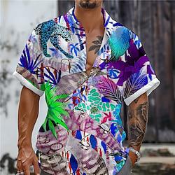 Floral Leaf Men's Resort Hawaiian 3D Printed Shirt Outdoor Vacation Beach Summer Turndown Short Sleeve White Blue Purple S M L Slub Fabric Shirt Lightinthebox