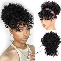 Drawstring Ponytail for Black Women, Afro Puff Kinky Curly Hair Ponytail Extension with Bangs Black Updo Natural Hair Ponytail Lightinthebox