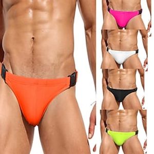 Men's 1pack Swim Briefs Swimwear Drawstring Breathable Soft Color Block Mid Waist Black White  Simple Lightinthebox