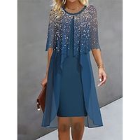Women's Party Dress Cocktail Dress Wedding Guest Dress Midi Dress Blue Half Sleeve Ombre Layered Spring Fall Winter Crew Neck Fashion Wedding Guest 2023 S M L XL XXL 3XL Lightinthebox - thumbnail