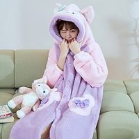 Coral Velvet wearable blanket for Women in Autumn and Winter Cute Plush and Thick Bathrobe wearable blanket Long Flannel Home Lightinthebox - thumbnail