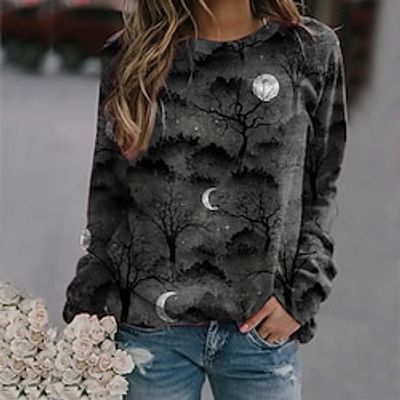 Women's Sweatshirt Pullover Crew Neck Graphic Bat Print Halloween Weekend 3D Print Active Streetwear Clothing Apparel Hoodies Sweatshirts  Gray Purple Lightinthebox