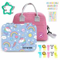 Eazy Kids Unicorn 4 Compartment Bento Lunch Box With Lunch Bag - Pink