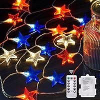 10ft 20 LED Patriotic Decor Star String Lights Independence Day LED Star Fairy Lights with Remote Control 8 Modes Battery Powered Holiday Home Party Decoration Lightinthebox