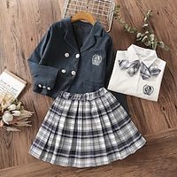 Kids Girls' Children's Day Clothing Set 3 Pieces Long Sleeve Light gray Embroidery Print Cotton Street School Fashion Preppy Style Short Mini 3-12 Years  Fall  Spring Lightinthebox - thumbnail