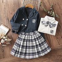 Kids Girls' Children's Day Clothing Set 3 Pieces Long Sleeve Light gray Embroidery Print Cotton Street School Fashion Preppy Style Short Mini 3-12 Years / Fall / Spring miniinthebox - thumbnail