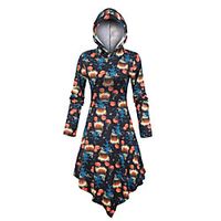 Women's Sports Dress Knee Length Dress Blue Purple Yellow Gray Khaki Orange Navy Blue Long Sleeve Print Print Fall Winter Hooded Casual Vintage Halloween 2021 M L XL XXL 3XL miniinthebox - thumbnail