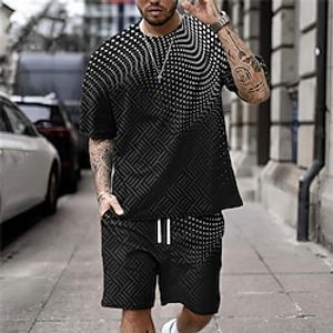 Men's Shirt Set Shorts and T Shirt Set T-Shirt Outfits Geometic Graphic Prints Spring  Summer Outdoor Daily Vacation Sport Designer Casual Crew Neck Short Sleeve Clothing Apparel Black Green Dark Lightinthebox