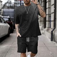 Men's Shirt Set Shorts and T Shirt Set T-Shirt Outfits Geometic Graphic Prints Spring  Summer Outdoor Daily Vacation Sport Designer Casual Crew Neck Short Sleeve Clothing Apparel Black Green Dark Lightinthebox - thumbnail