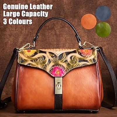 Women's Handbag Crossbody Bag Shoulder Bag Envelope Bag Leather Party Daily Holiday Flower Embossed Large Capacity Waterproof Durable Color Block Flower Folk Vintage black Retro Brown Retro green Lightinthebox