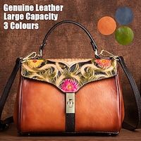 Women's Handbag Crossbody Bag Shoulder Bag Envelope Bag Leather Party Daily Holiday Flower Embossed Large Capacity Waterproof Durable Color Block Flower Folk Vintage black Retro Brown Retro green Lightinthebox - thumbnail