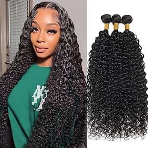 Deep Wave Bundles Human Hair 16 18 20 Inch Brazilian Deep Wave Human Hair Bundles 12A 100% Unprocessed Deep Curly Bundles Human Hair Double Weft Weave Bundles Human Hair Natural Color Lightinthebox