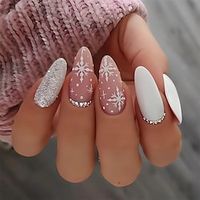 Christmas Press on Nails Medium Almond Fake Nails Snowflake False Nails with Rhinestone Designs Silver Glitter Glossy Glue on Nails Pink Full Cover Stiletto Acrylic Nails for Women 24Pcs Lightinthebox - thumbnail