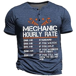 Mechanical Hourly Rate Men's Street Style 3D Printed Henley T Shirt Street Holiday Going out T shirt Blue Army Green Dark Blue Short Sleeve Henley Shirt Spring  Summer Lightinthebox