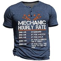 Mechanical Hourly Rate Men's Street Style 3D Printed Henley T Shirt Street Holiday Going out T shirt Blue Army Green Dark Blue Short Sleeve Henley Shirt Spring  Summer Lightinthebox - thumbnail