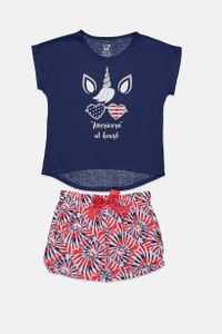 Little & Big Girls 2-Pc. Americorn Pajama Set  Navy/Red