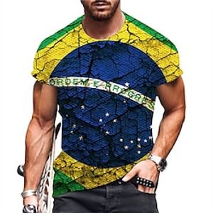 Men's T shirt Tee Graphic Prints National Flag Crew Neck Green Blue Royal Blue White 3D Print World Cup Brazil Outdoor Street Short Sleeve Print Clothing Apparel Sports Designer Casual  Summer Lightinthebox