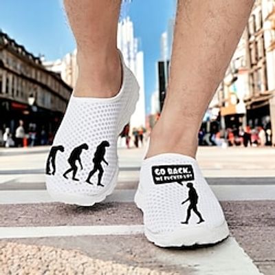 Men's Sneakers Print Shoes Flyknit Shoes Walking Sporty Casual Outdoor Daily Mesh Breathable Comfortable Loafer White Army Green Navy Blue Lightinthebox