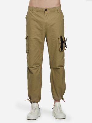 Khaki Durable Muti-Pocket Middle-Waisted Loose Fit Ankle Banded Men's Cargo Pants