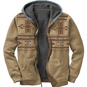 Men's Full Zip Hoodie Jacket Brown Hooded Graphic Prints Zipper Print Casual Daily Sports 3D Print Fleece Basic Boho Designer Fall  Winter Clothing Apparel Hoodies Sweatshirts  Long Sleeve miniinthebox