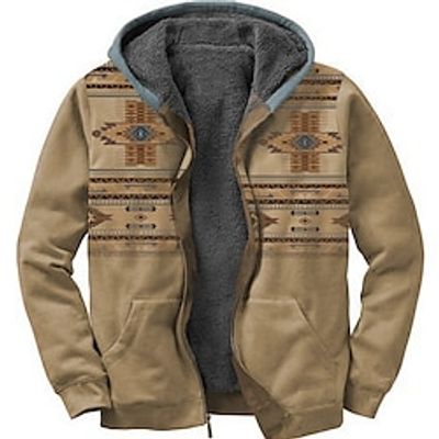 Men's Full Zip Hoodie Jacket Brown Hooded Graphic Prints Zipper Print Casual Daily Sports 3D Print Fleece Basic Boho Designer Fall  Winter Clothing Apparel Hoodies Sweatshirts  Long Sleeve miniinthebox