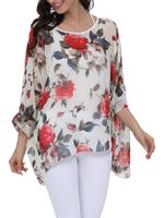 Chiffon Printed 3/4 Sleeve Cover Up Beach Blouse