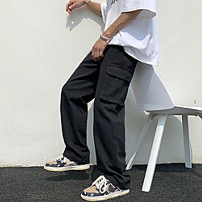 Men's Casual / Sporty Streetwear Comfort Outdoor Casual Daily Pants Tactical Cargo Trousers Pants Solid Color Full Length Drawstring Pocket White Black miniinthebox