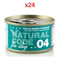 Natural Code Chicken Beef & Vegetables Cooking Water Wet Dog Food 90G (Pack of 24)