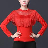 Latin Dance Ballroom Dance Top Tassel Pure Color Splicing Women's Performance Training Long Sleeve High Polyester Lightinthebox