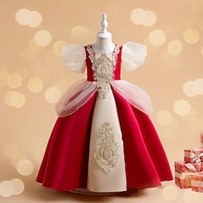 Kids Girls' Party Dress Solid Color Short Sleeve Formal Performance Special Occasion Ruched Elegant Princess Cotton Polyester Midi Party Dress Floral Embroidery Dress Spring Fall Winter 3-12 Years Lightinthebox