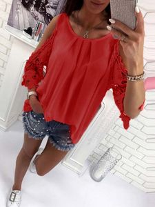 Tie-up Design Lace Patchwork Cold Shoulder Short Sleeves Top