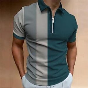 Men's Polo Shirt Zip Polo Golf Shirt Striped Graphic Prints Turndown Dark Green Outdoor Street Short Sleeves Zipper Print Clothing Apparel Fashion Designer Casual Breathable Lightinthebox