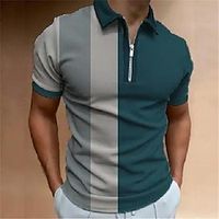 Men's Polo Shirt Zip Polo Golf Shirt Striped Graphic Prints Turndown Dark Green Outdoor Street Short Sleeves Zipper Print Clothing Apparel Fashion Designer Casual Breathable Lightinthebox - thumbnail