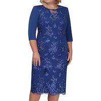 Women's Shift Dress Knee Length Dress Blue Dark Blue Red 34 Length Sleeve Solid Color Lace Spring Summer Crew Neck Elegant 2022 S M L XL XXL 3XL 4XL 5XL  Party Dress Lightinthebox - thumbnail