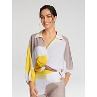 Satin Contrast Knot Front Balloon Sleeve Shirt