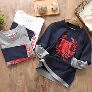 Kids Boys T shirt Cartoon Outdoor Long Sleeve Active Cotton 3-12 Years Winter Navy Grey White Lightinthebox