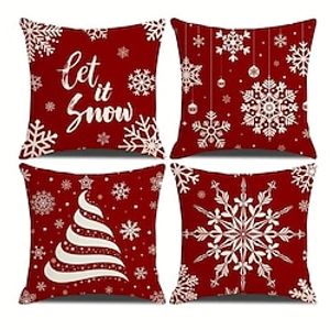 Red Christmas Snowflake Double Side Pillow Cover 1PC Xmas Soft Decorative Square Cushion Case Pillowcase for BedroomLivingroom Sofa Couch Chair Lightinthebox
