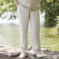 Men's Linen Pants Trousers Summer Pants Beach Pants Pocket Drawstring Elastic Waist Plain Comfort Breathable Daily Holiday Vacation Linen Hawaiian Boho Black Navy Blue Lightinthebox