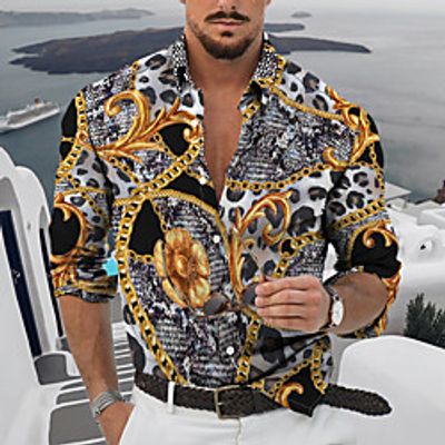 Men's Shirt 3D Print Chains Print Turndown Daily Holiday 3D Print Button-Down Long Sleeve Tops Casual Fashion Vintage Breathable Black miniinthebox