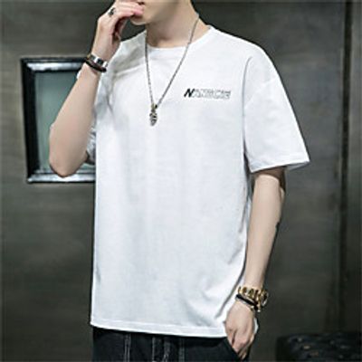 Men's T shirt Graphic Letter Short Sleeve Casual Tops 100% Cotton Casual White Blue Blushing Pink miniinthebox