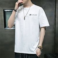 Men's T shirt Graphic Letter Short Sleeve Casual Tops 100% Cotton Casual White Blue Blushing Pink miniinthebox - thumbnail