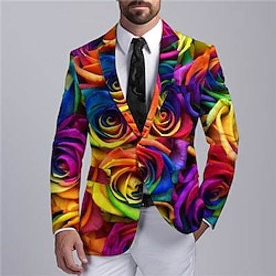 Rose Business Men's Coat Blazer Work Wear to work Going out Fall  Winter Turndown Long Sleeve Black Yellow Purple S M L Polyester Weaving Jacket Lightinthebox