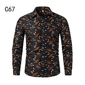 Men's Shirt Other Prints Leaves Long Sleeve Casual Tops Chinoiserie Black miniinthebox